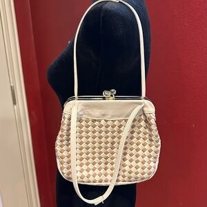 Vintage Carriage Court Genuine Leather Woven Shoulder Bag Purse Made in Korea 80